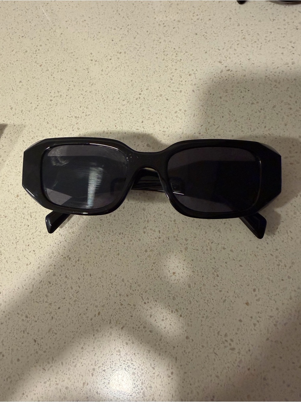 Prada Black Rectangular Sunglasses with Dark Lenses